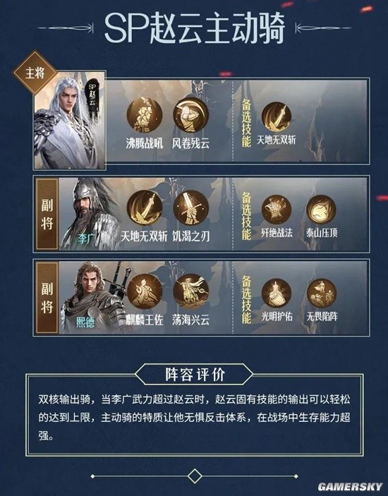《重返帝国》SP赵云主动骑阵容推荐