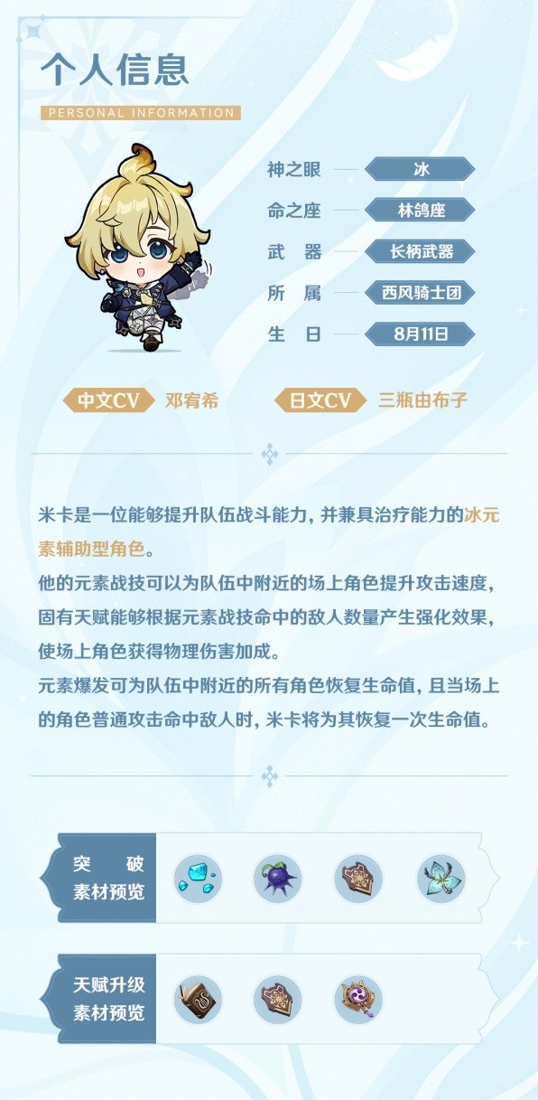 《原神》米卡角色设定及天赋介绍