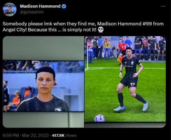《FIFA23》女足建模太糟糕 女球员：我孩子都吓哭了