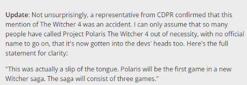 CDPR CEO宣称“北极星计划”就是《巫师4》 官方后来否认为口误