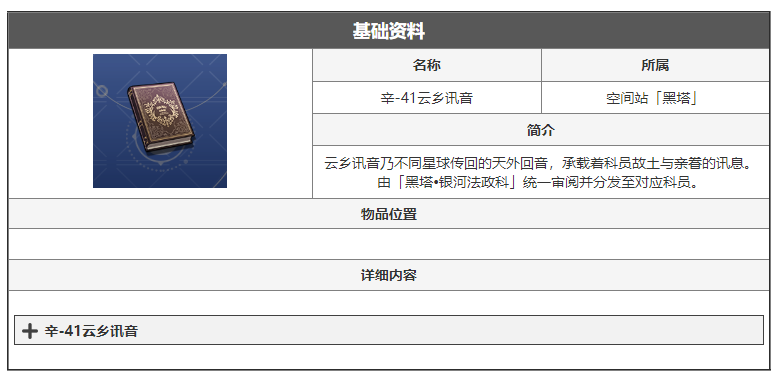 崩坏星穹铁道辛-41云乡讯音是什么 辛-41云乡讯音阅读物介绍