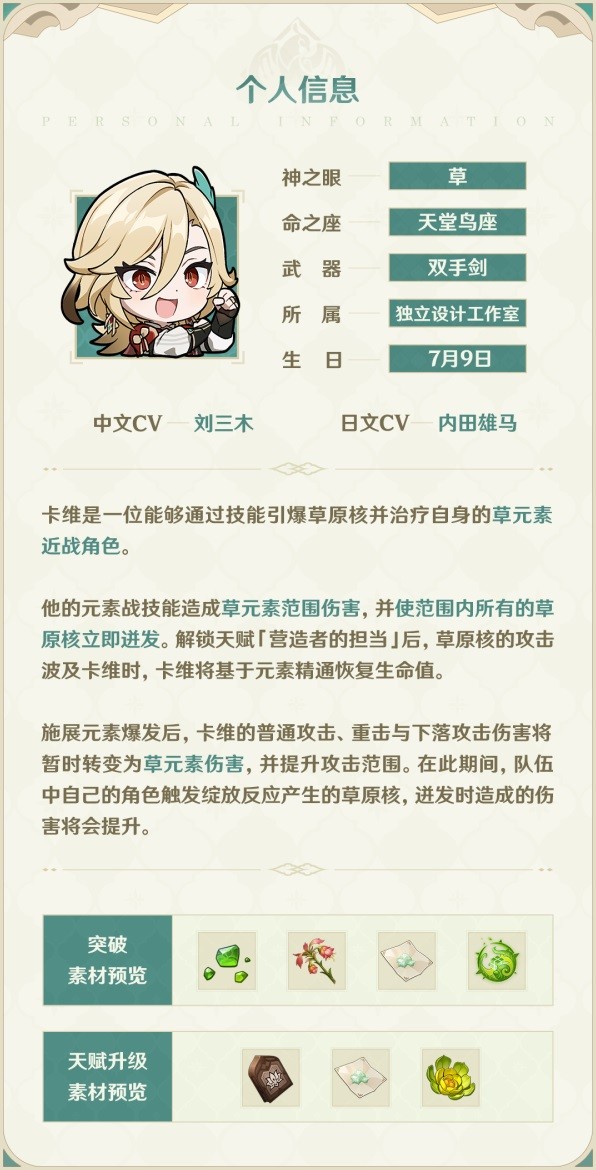 《原神》卡维基础信息介绍