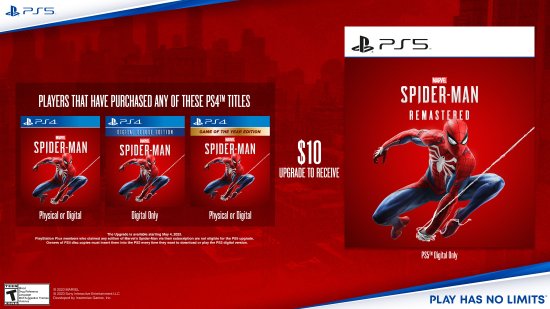 《漫威蜘蛛侠RE》PS5版正式发售 PS4版需付费升级