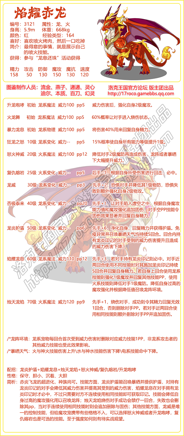 洛克王国焰耀赤龙技能表