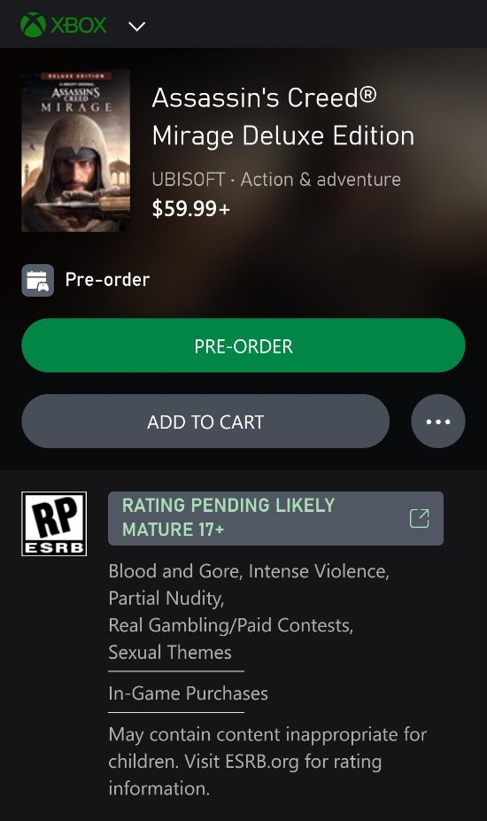 显示错误？Xbox商店显示《AC幻景》包含真正的赌博