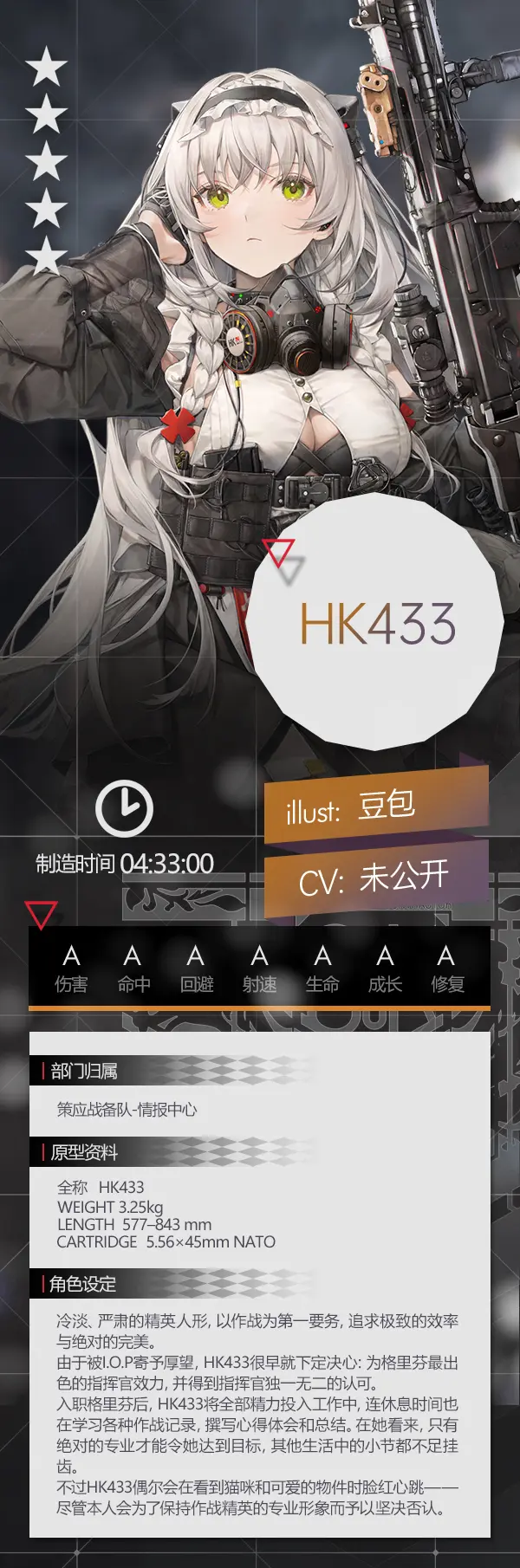 《少女前线》五星突击步枪HK433怎么样 五星突击步枪人形HK433介绍