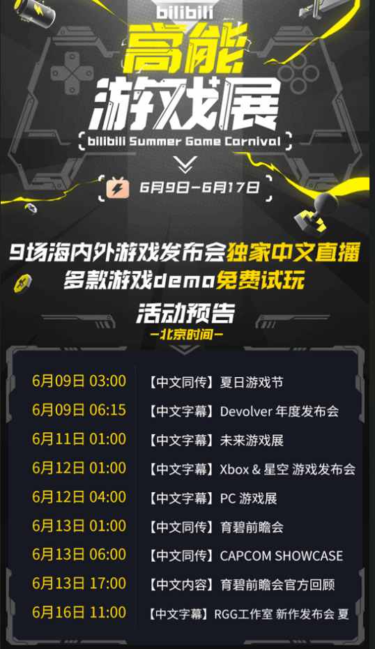 B站将举办“高能游戏展” 9场海外发布会中文独播