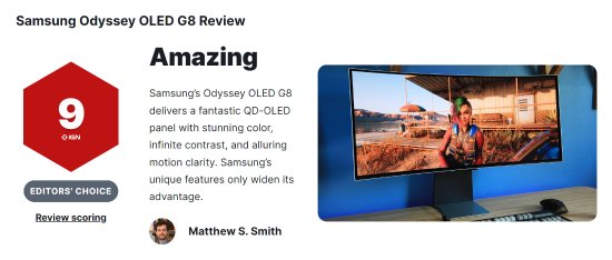 三星奥德赛OLED G8显示器IGN 9分：色彩出众！物有所值