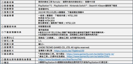 《炼金工房》25周年纪念作品 7月13日发售