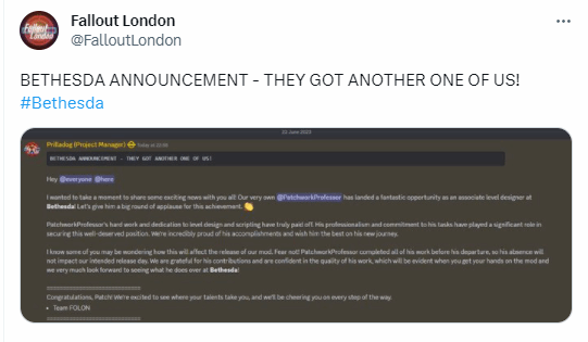 社区出英才！又一位《辐射》Mod作者被B社挖走