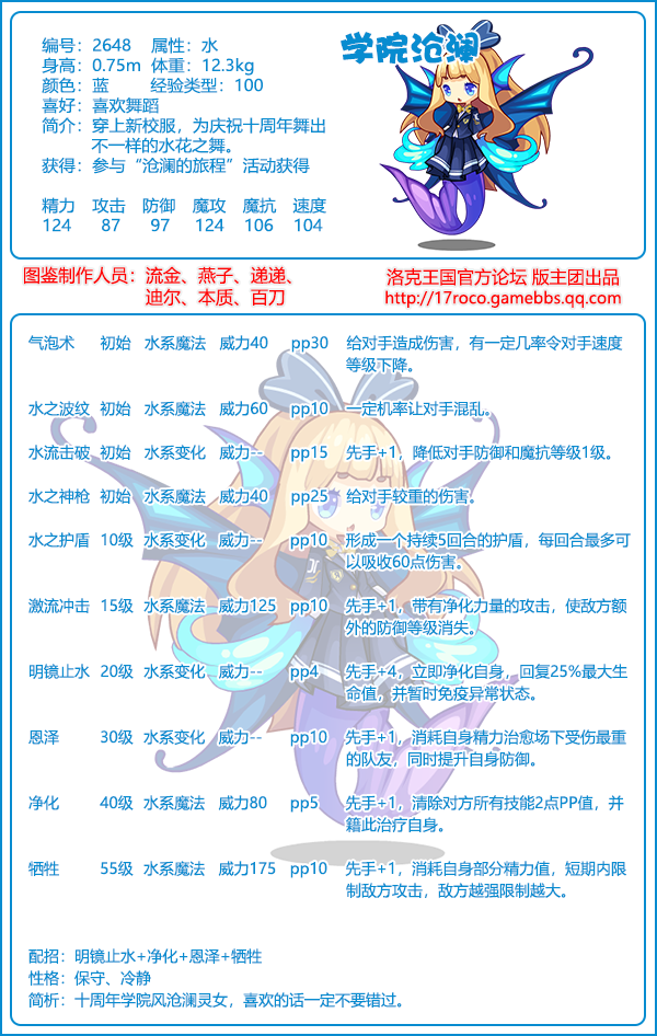 洛克王国学院沧澜技能表