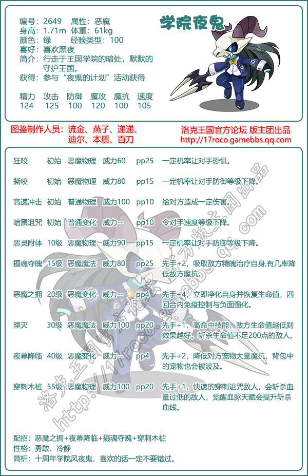 洛克王国学院夜鬼技能表