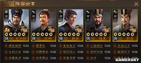《三国志战棋版》司马懿刘晔郭嘉程昱荀彧阵容分享