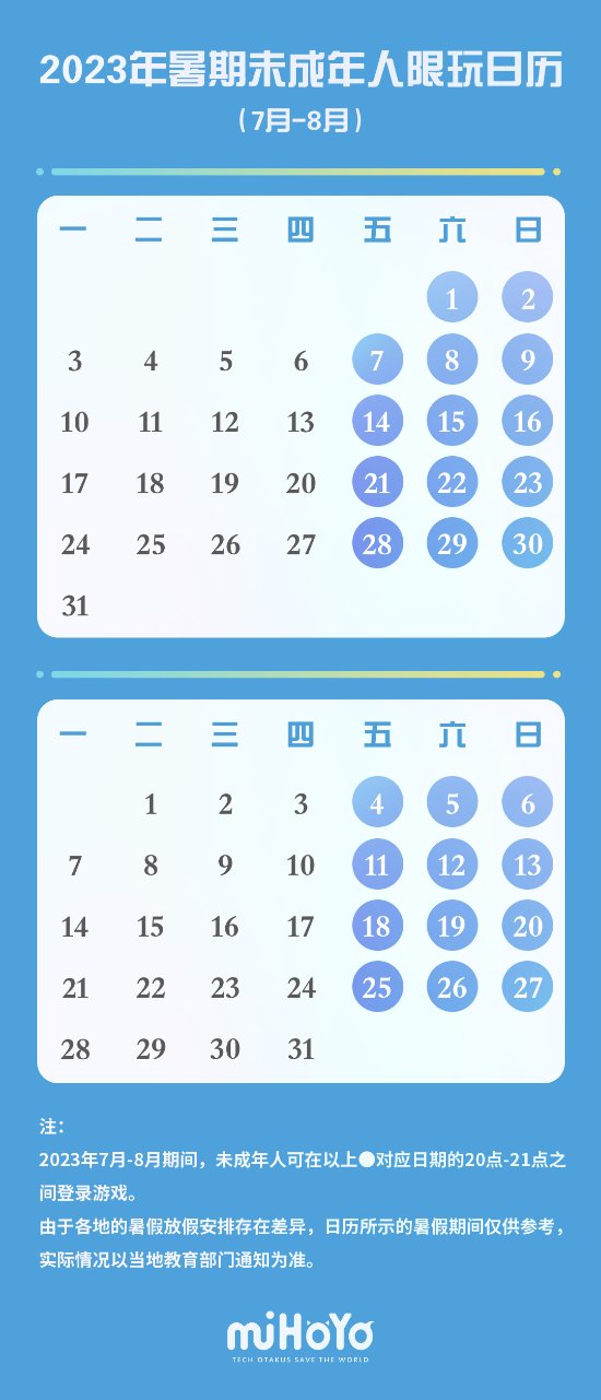 腾讯网易米哈游暑期限玩公告：仅周五六日限玩一小时