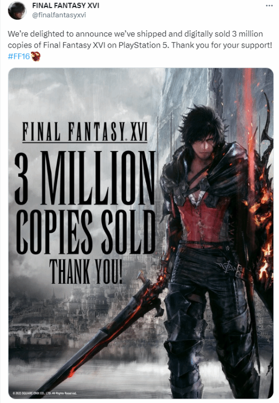 《FF16》6天卖300万份 玩家恭喜：PS5独占还能卖这么多！