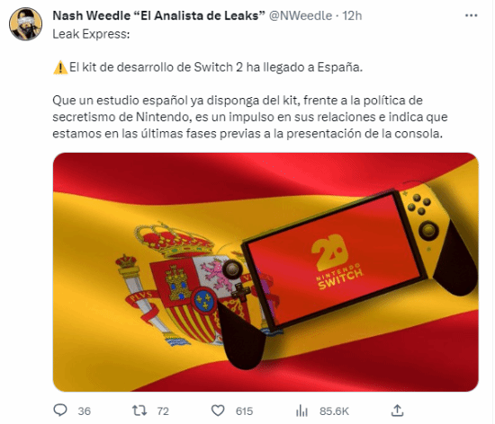 曝Switch新机开发机抵达西班牙工作室！处于发布前最后阶段