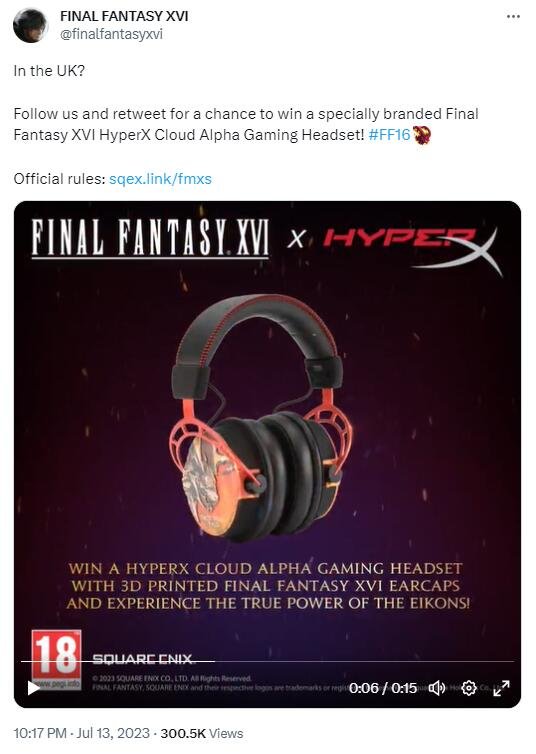HyperX推出《最终幻想16》主题游戏耳机 售价1122元