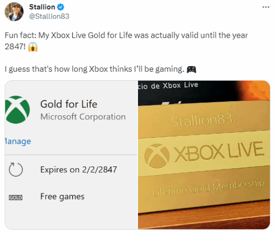 硬核玩家晒Xbox金会员期限：2847年到期！