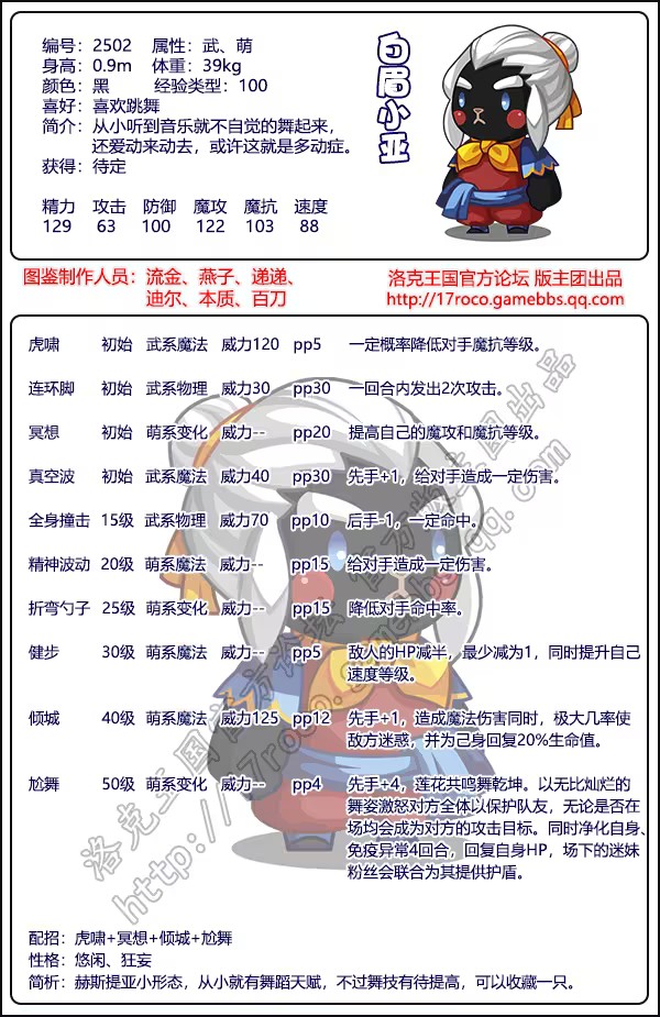 洛克王国白眉小亚怪技能表