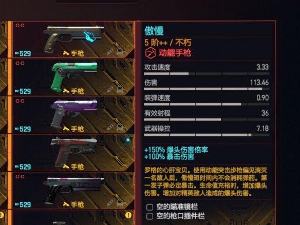 《赛博朋克2077》动能手枪个人向排行一览