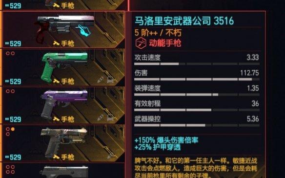 《赛博朋克2077》动能手枪个人向排行一览