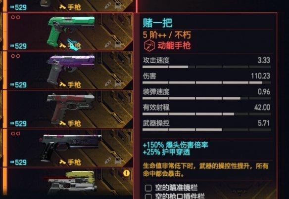 《赛博朋克2077》动能手枪个人向排行一览
