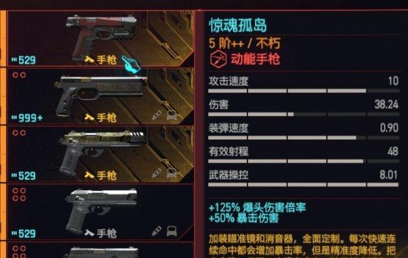 《赛博朋克2077》动能手枪个人向排行一览