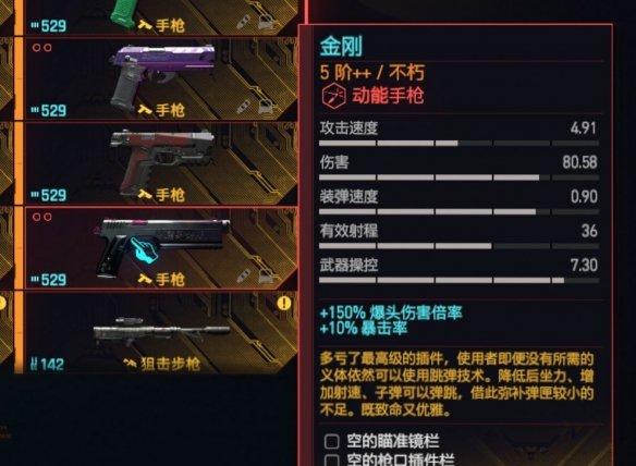 《赛博朋克2077》动能手枪个人向排行一览