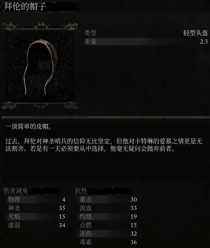 《堕落之主》拜伦的帽子介绍